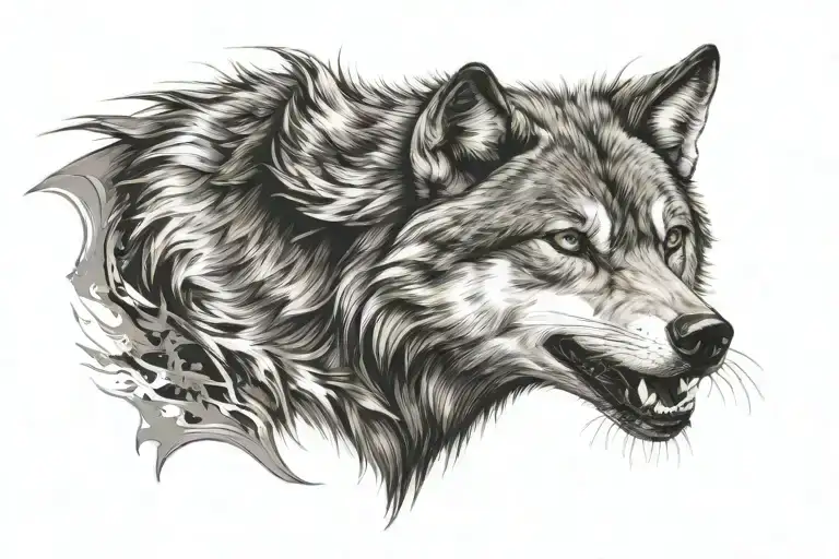 Angry wolf look looking straight ahead showing eyes tattoo design idea