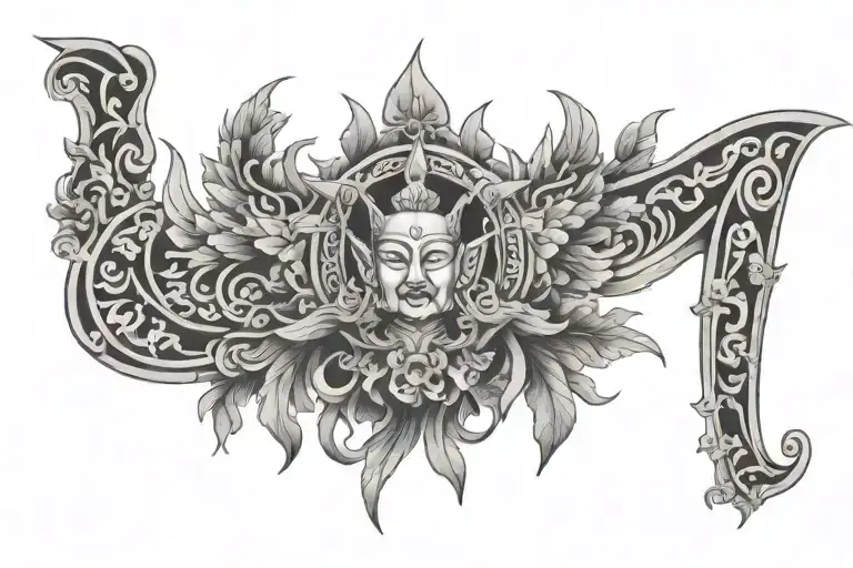 Vietnamese mural style tattoo for chest tattoo simetrical with colour  tattoo design idea