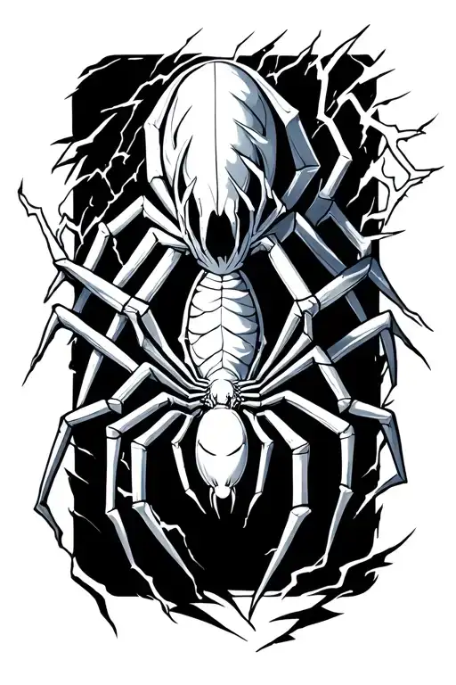 lightning and spider crawling tattoo design idea
