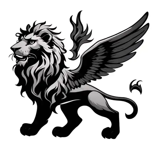 fire lion with wings tattoo design idea