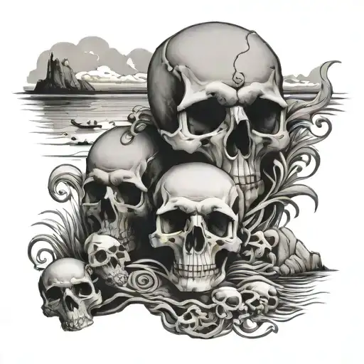 na poli coast with skulls tattoo design idea
