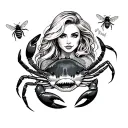 blonde woman without tattoos with ass out with shark crab and bees tattoo design idea