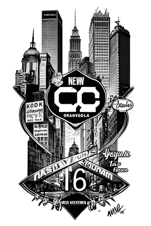 New York, Dublin, Prague, Orlando, Miami, Route 66, Stockholm, Las Vegas, Nashville, Memphis tattoo design idea