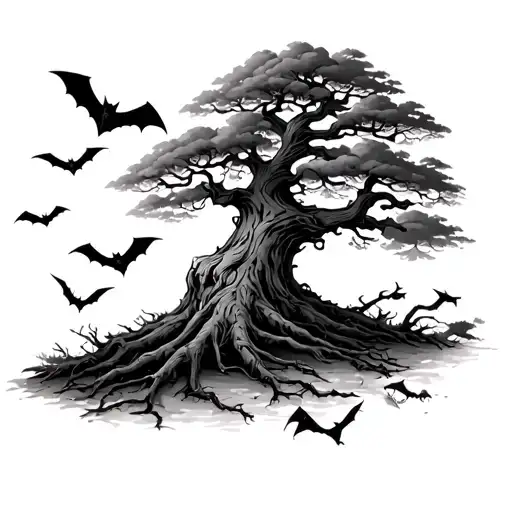 Poison Tree With Bats tattoo design idea