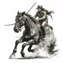 me riding my horse with my black jaguar two purple eyes  tattoo design idea