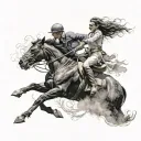 me riding my horse with my black jaguar two purple eyes  tattoo design idea