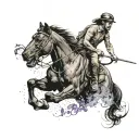 me riding my horse with my black jaguar two purple eyes  tattoo design idea
