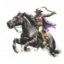 me riding my horse with my black jaguar two purple eyes  tattoo design idea