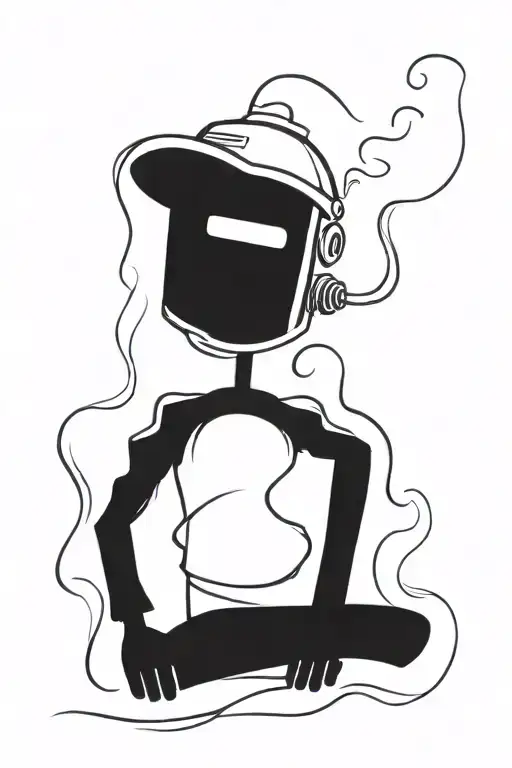 welding helmet surrounded by smoke tattoo design idea