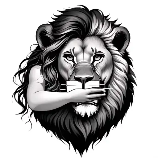 girl presenting gift to lion tattoo design idea