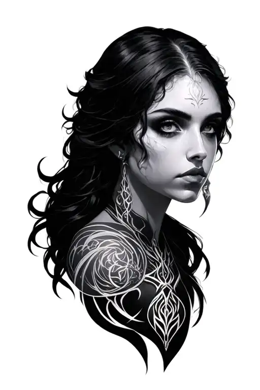 portrait arcane style tattoo featuring VI front view tattoo design idea