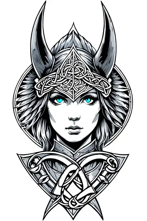 Valkyrie with blue eyes on armor tattoo design featuring Celtic trinity knot  tattoo design idea