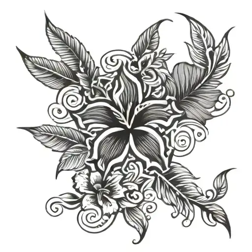 jamaican tribal, include jamaican hibiscus flower with bird tattoo design idea
