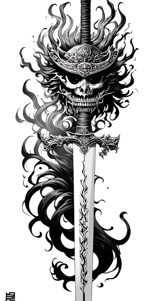 drag hell samurai sword tattoo design idea
