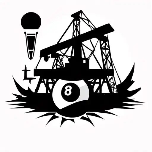 oil rig silhouette with 8 ball and a microphone  tattoo design idea