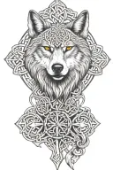 Wolf and Celtic pattern and orthodox cross tattoo design idea