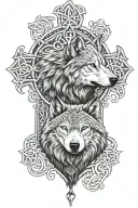 Wolf and Celtic pattern and orthodox cross tattoo design idea
