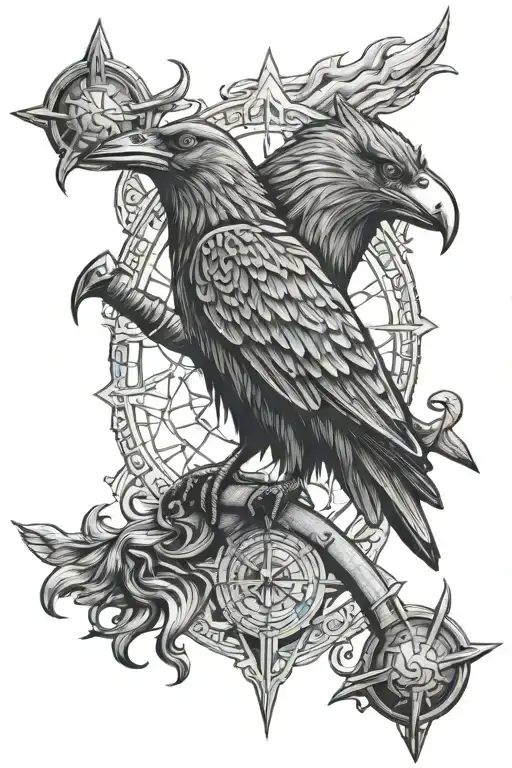 odins ravens thors hammer odins wolfs nordic odins compass tattoo design idea