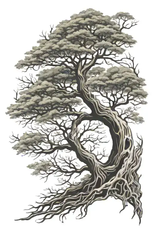 deciduous tree of life half sleeve with visible roots tattoo design idea