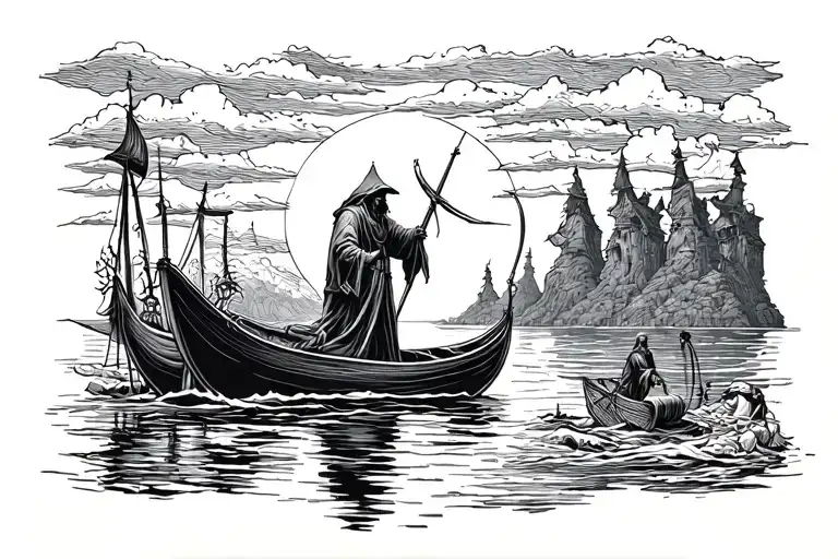 ferryman on the river styx tattoo design idea