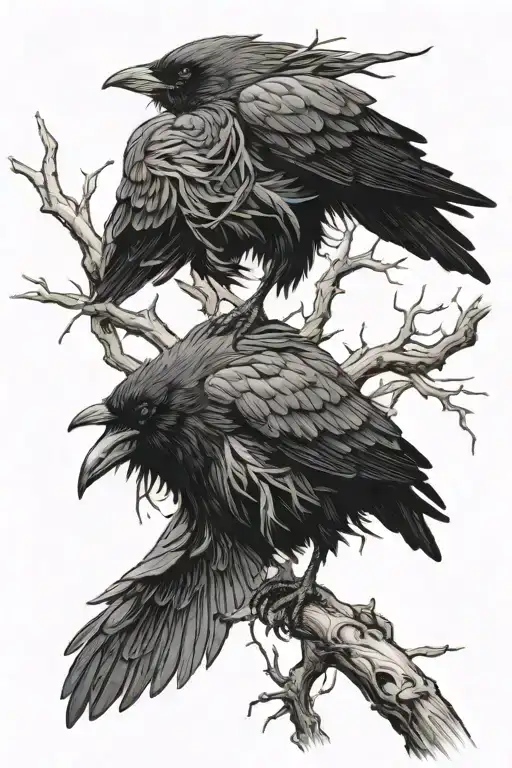 crow and dead tree tattoo design idea