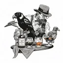 A bartender mixing drinks with a magpie and mini schnauzer as customers tattoo design idea