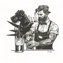 A bartender mixing drinks with a magpie and mini schnauzer as customers tattoo design idea