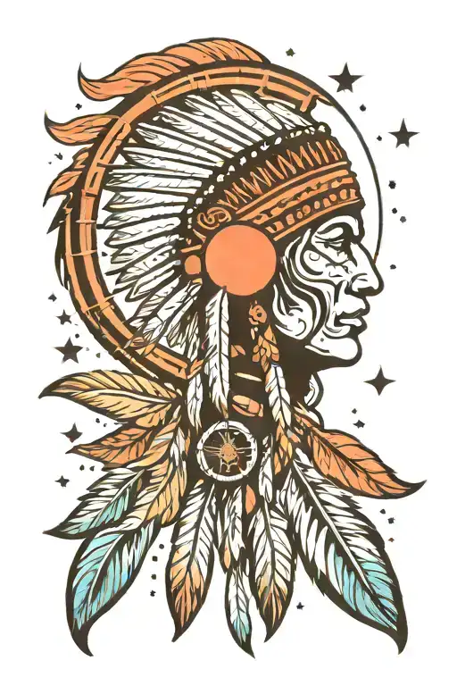 native american theme with a space background including stars, planet and a galaxy. no dream catcher tattoo design idea