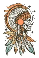 native american theme with a space background including stars, planet and a galaxy. no dream catcher tattoo design idea