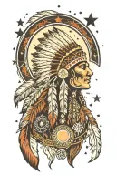 native american theme with a space background including stars, planet and a galaxy. no dream catcher tattoo design idea