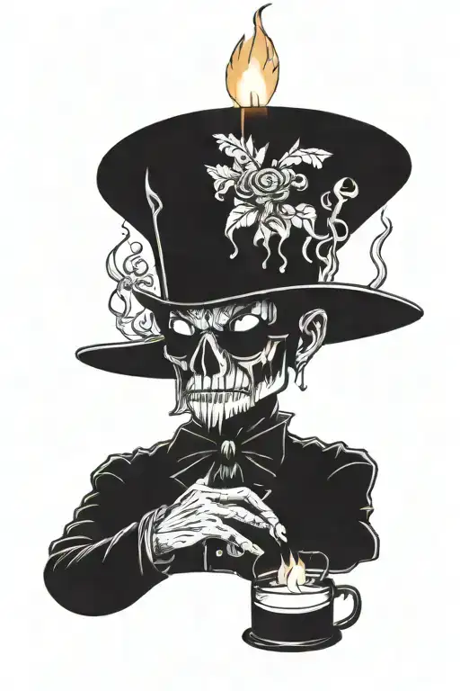 fictional, fantasy character, Candle Man, wearing clothing like outlaws from the 1800s. tattoo design idea