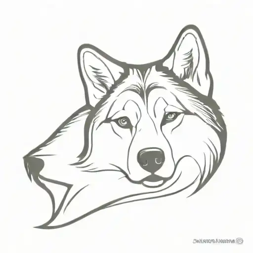 Alaskan malamute ear outline only with bright blue eyes tattoo design idea