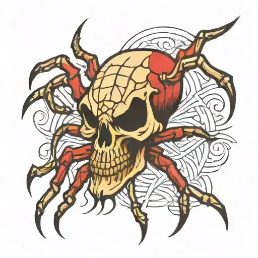 skull a spider crawling tattoo design idea