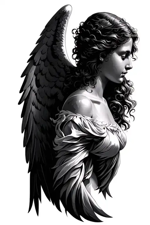 Angel side profile tattoo design idea