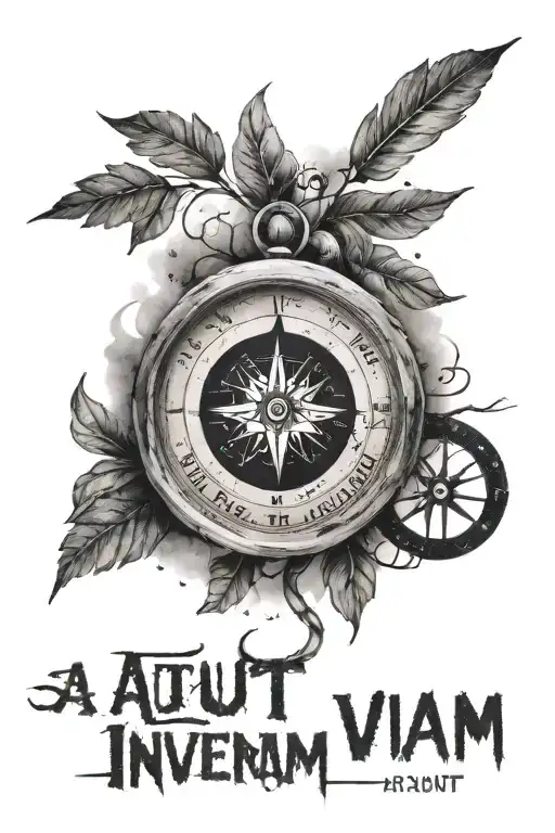 pathway in a forrest, with a beat up compass. With the quote, "Aut Viam Inveniam Aut Faciam" in the middle of it tattoo design idea
