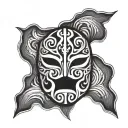 A lucha libre mask intertwined with ocean waves, symbolizing strength and fluidity tattoo design idea
