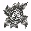 A lucha libre mask intertwined with ocean waves, symbolizing strength and fluidity tattoo design idea