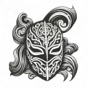 A lucha libre mask intertwined with ocean waves, symbolizing strength and fluidity tattoo design idea