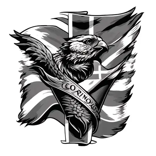 mens cornwall themed forearm tattoo with a conoe and cornish flag tattoo design idea