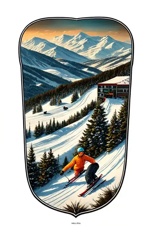 winter ski slope tattoo design idea