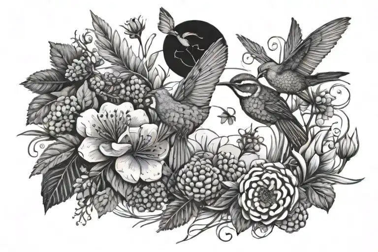 nature scene with birds, bees and honeycombs forearm tattoo tattoo design idea