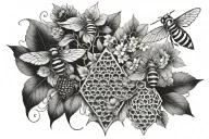 nature scene with birds, bees and honeycombs forearm tattoo tattoo design idea