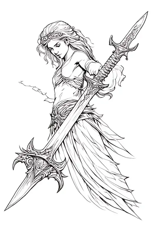 athena sword tattoo design idea