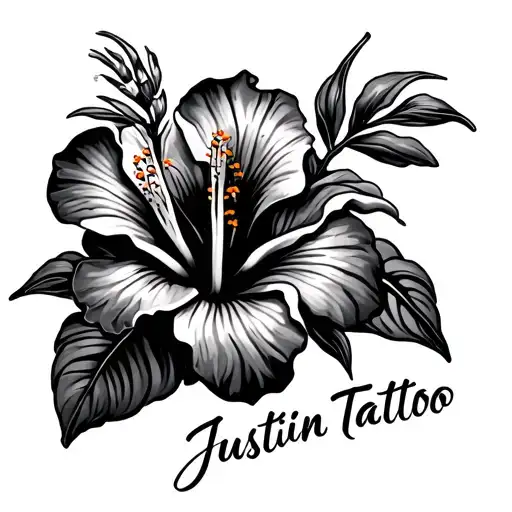 Hawaiian Hibiscus with name Justin tatto design tattoo design idea