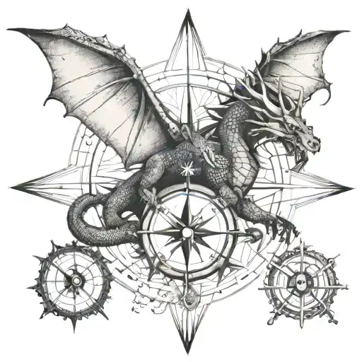 dragon and compass rose tattoo design idea