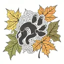maple leaf and aspen leaf with dog paw line work tattoo design idea