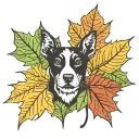 maple leaf and aspen leaf with dog paw line work tattoo design idea