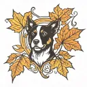 maple leaf and aspen leaf with dog paw line work tattoo design idea