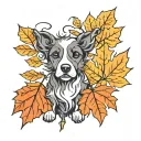 maple leaf and aspen leaf with dog paw line work tattoo design idea