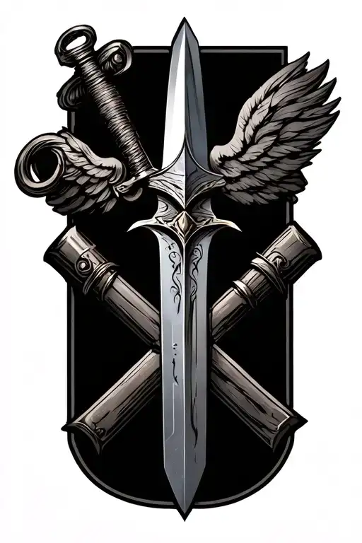 Dagger on top of Cross Cannons tattoo design idea